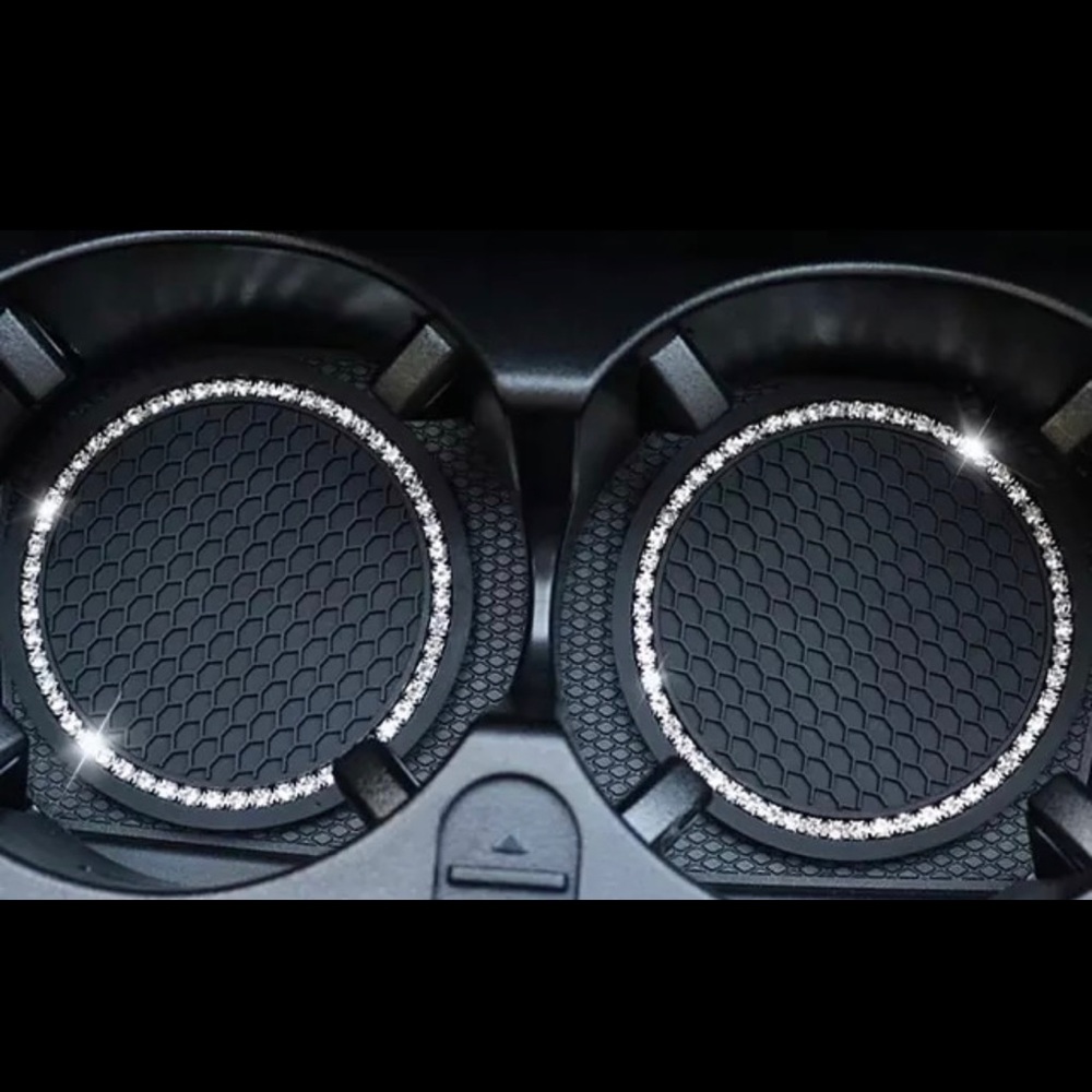 2pcs Non-slip Car - Cup Pad Diamond Rhinestone Rubber Mat - Black